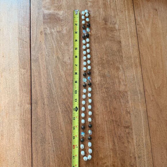 Long costume pearl, rainbow crystal, and brass necklace - Picture 2 of 10